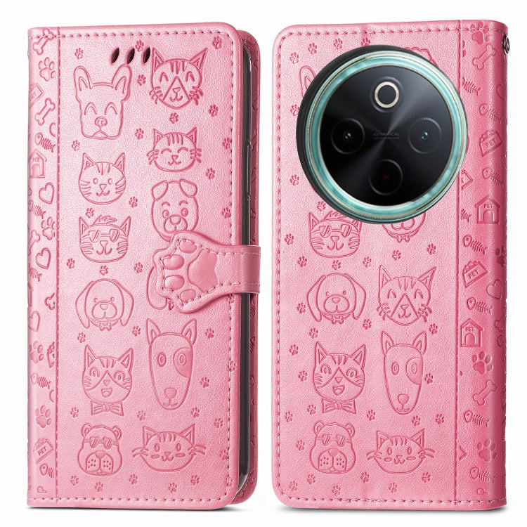 For vivo Y300 Pro Cat and Dog Embossed Leather Phone Case