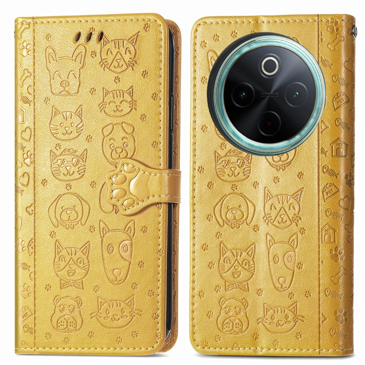 For vivo Y300 Pro Cat and Dog Embossed Leather Phone Case