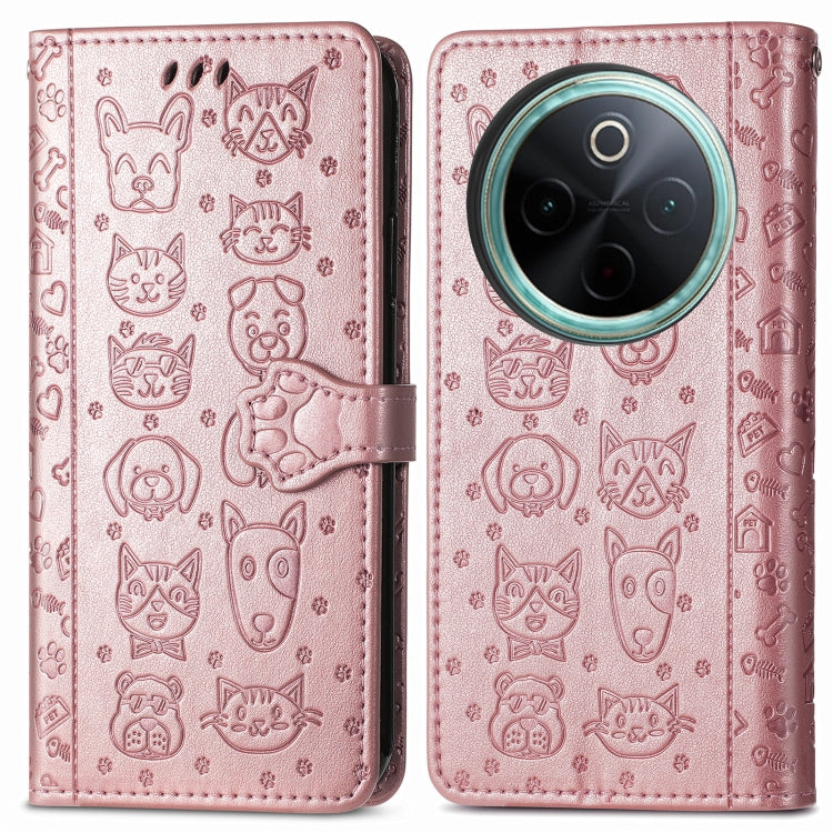 For vivo Y300 Pro Cat and Dog Embossed Leather Phone Case