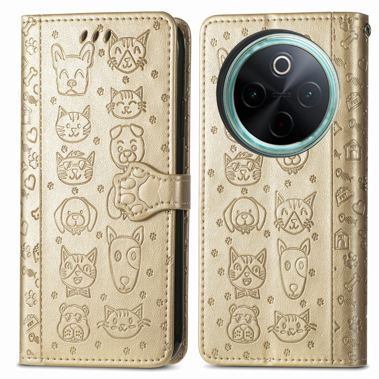 For vivo Y300 Pro Cat and Dog Embossed Leather Phone Case
