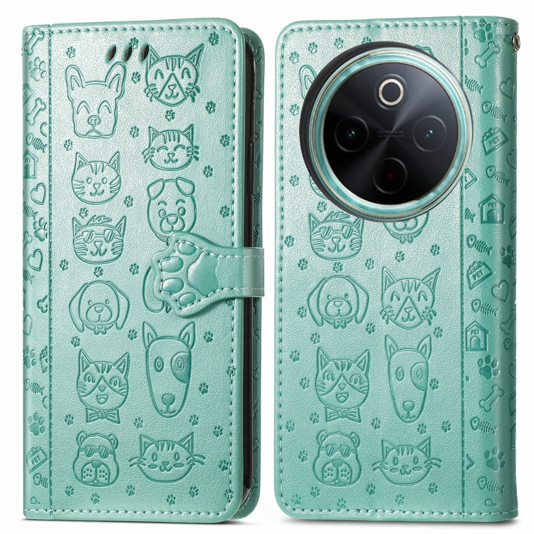 For vivo Y300 Pro Cat and Dog Embossed Leather Phone Case