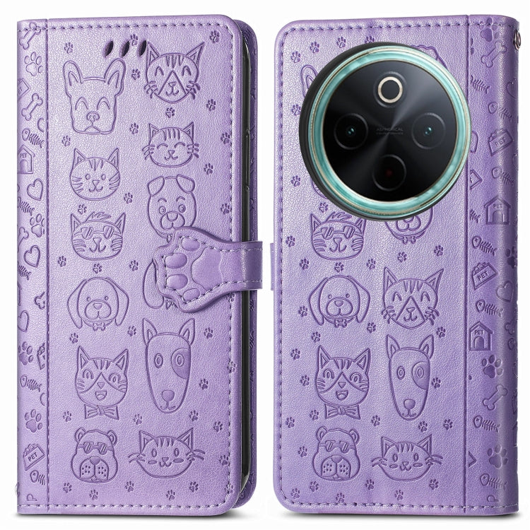 For vivo Y300 Pro Cat and Dog Embossed Leather Phone Case