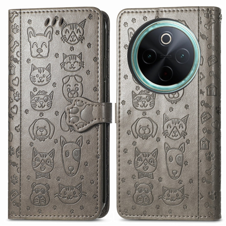 For vivo Y300 Pro Cat and Dog Embossed Leather Phone Case
