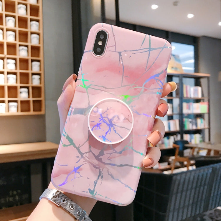 For iPhone XR Laser Marble Anti-drop TPU Protection Back Cover with Folding Holder