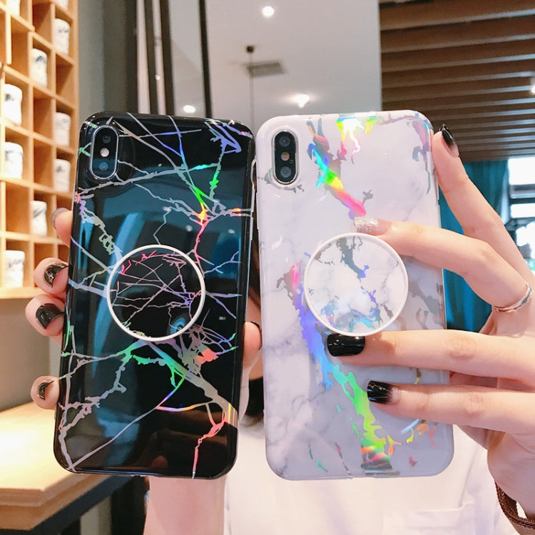 For iPhone XS Max Laser Marble Anti-drop TPU  Protection Back Cover with Folding Holder