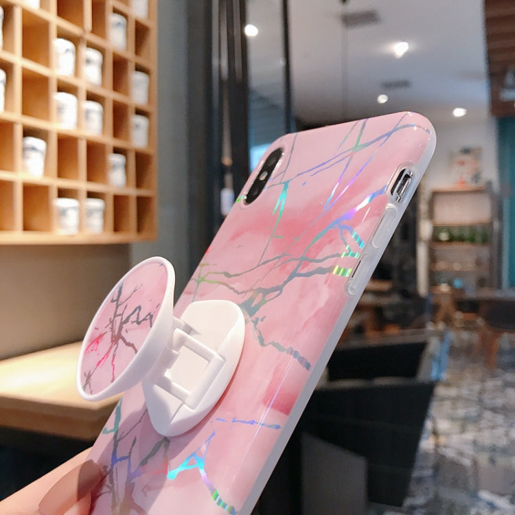 For iPhone XS Max Laser Marble Anti-drop TPU  Protection Back Cover with Folding Holder