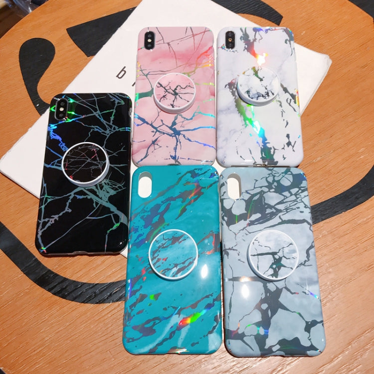 For iPhone XS Max Laser Marble Anti-drop TPU  Protection Back Cover with Folding Holder