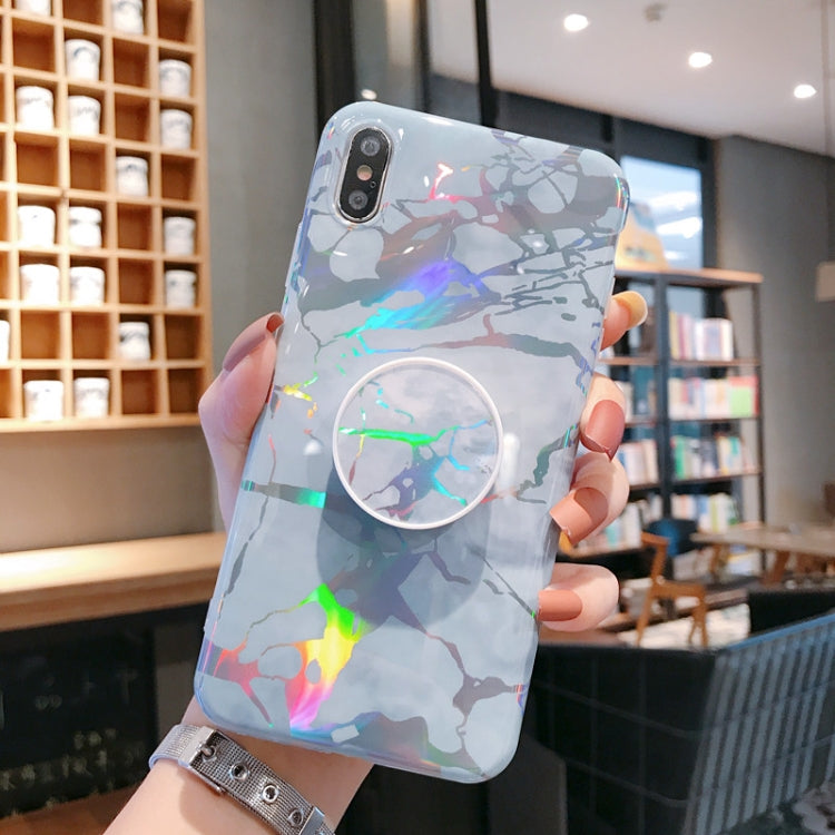 For iPhone XS Max Laser Marble Anti-drop TPU  Protection Back Cover with Folding Holder