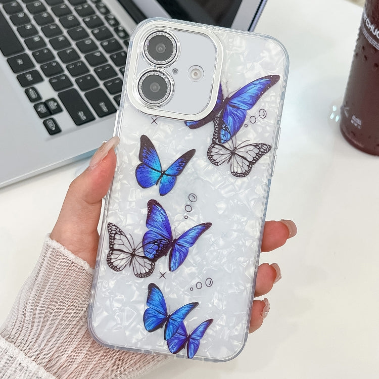 For iPhone 16 Plating Texture Butterfly TPU Phone Case with Glitter Lens Film