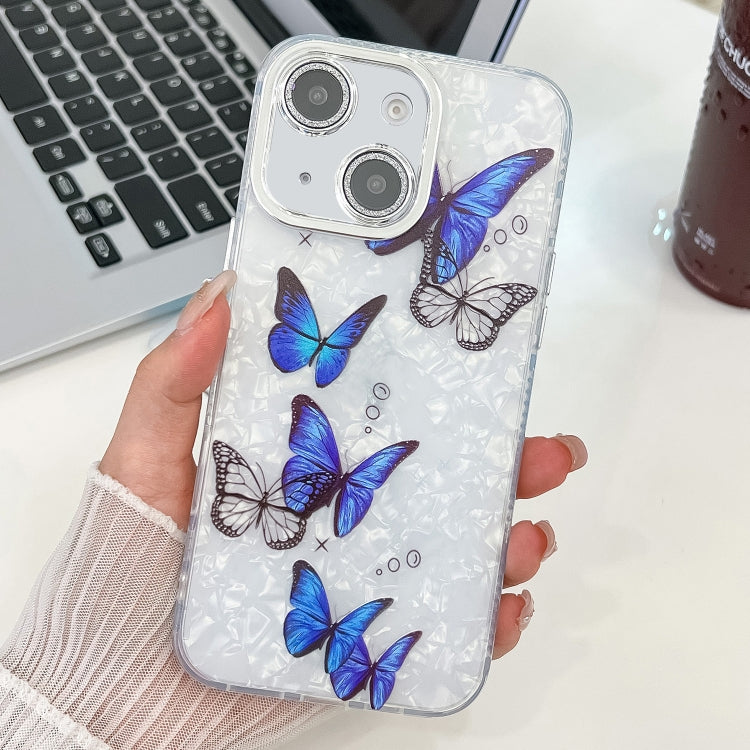 For iPhone 15 Plating Texture Butterfly TPU Phone Case with Glitter Lens Film