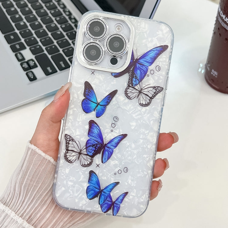 For iPhone 13 Pro Max Plating Texture Butterfly TPU Phone Case with Glitter Lens Film