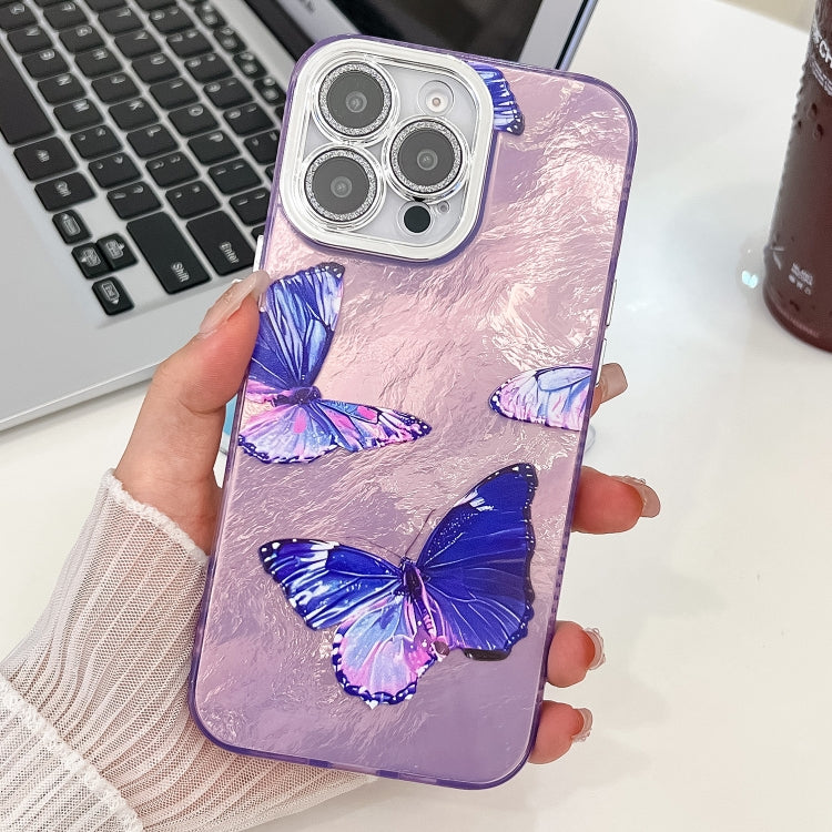 For iPhone 13 Pro Max Plating Texture Butterfly TPU Phone Case with Glitter Lens Film