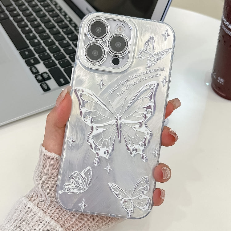 For iPhone 13 Pro Max Plating Texture Butterfly TPU Phone Case with Glitter Lens Film