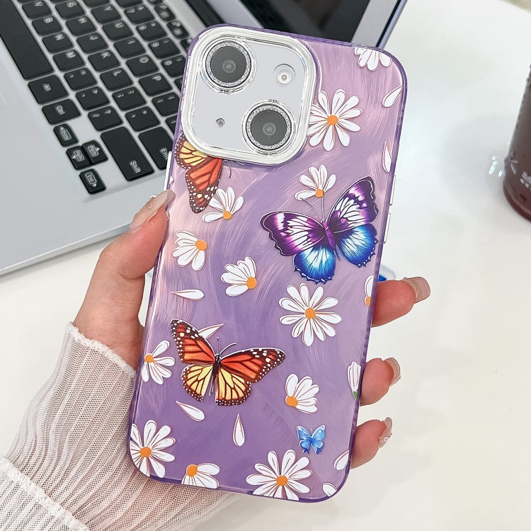 For iPhone 13 Plating Texture Butterfly TPU Phone Case with Glitter Lens Film