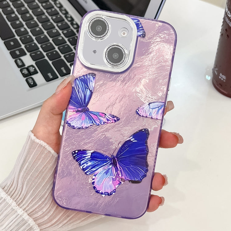 For iPhone 13 Plating Texture Butterfly TPU Phone Case with Glitter Lens Film