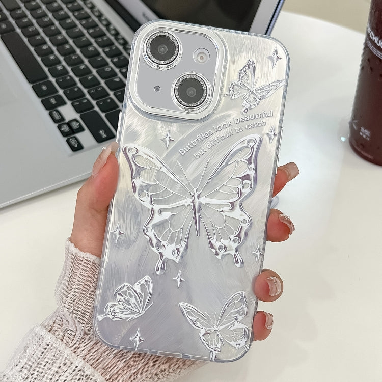 For iPhone 13 Plating Texture Butterfly TPU Phone Case with Glitter Lens Film