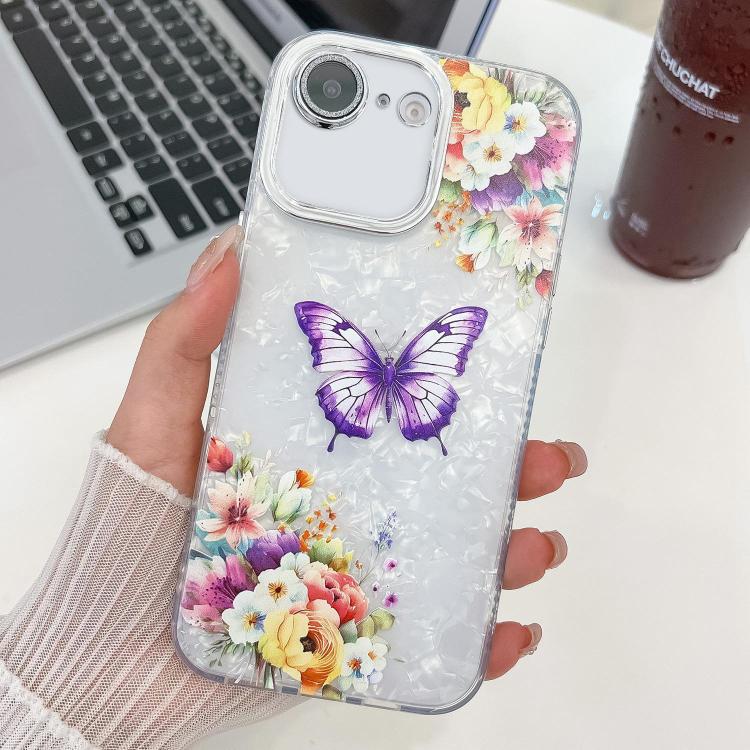 For iPhone 17e / 16e Plating Texture Butterfly TPU Phone Case with Glitter Lens Film