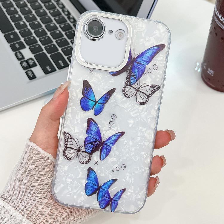For iPhone 17e / 16e Plating Texture Butterfly TPU Phone Case with Glitter Lens Film