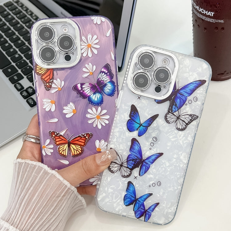 For iPhone 16 Plus Plating Texture Butterfly TPU Phone Case with Glitter Lens Film