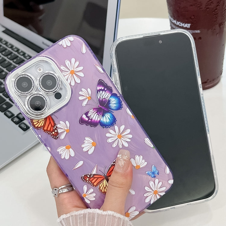 For iPhone 13 Plating Texture Butterfly TPU Phone Case with Glitter Lens Film