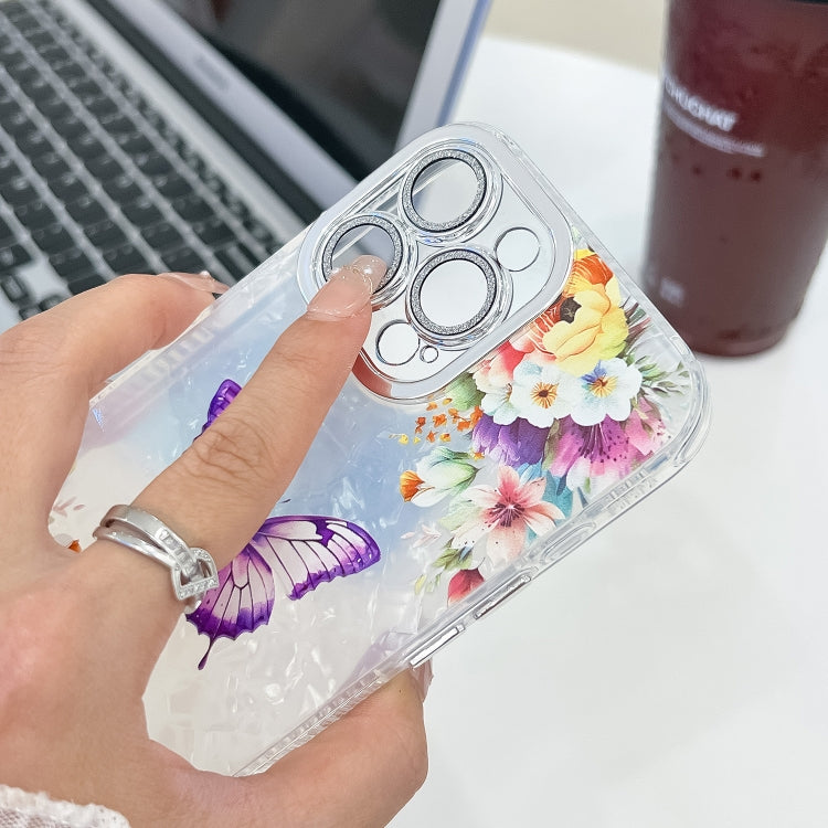 For iPhone 14 Plating Texture Butterfly TPU Phone Case with Glitter Lens Film