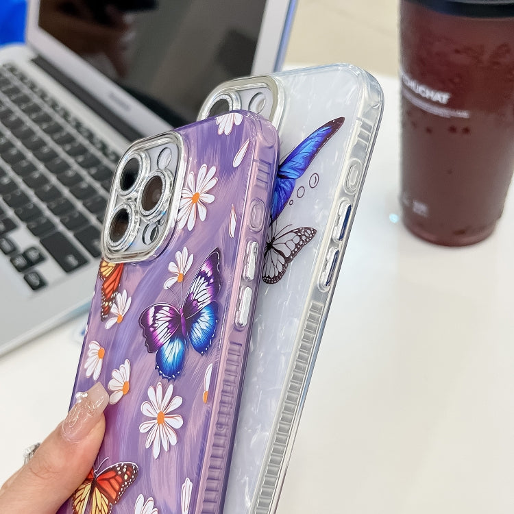 For iPhone 15 Pro Max Plating Texture Butterfly TPU Phone Case with Glitter Lens Film
