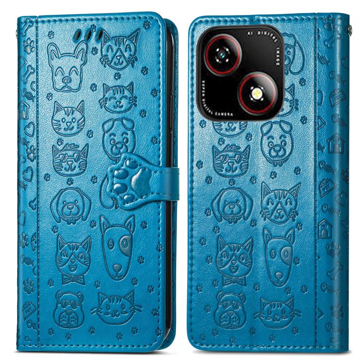 For ZTE Blade A35e 4G Cat and Dog Embossed Leather Phone Case