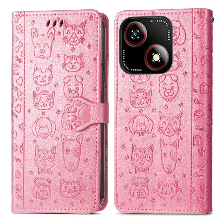 For ZTE Blade A35e 4G Cat and Dog Embossed Leather Phone Case