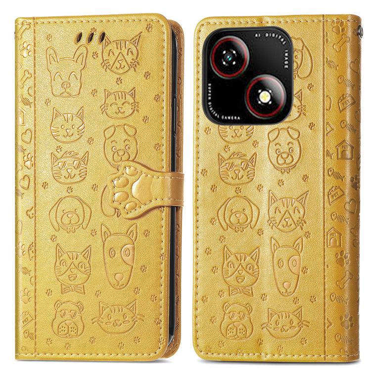 For ZTE Blade A35e 4G Cat and Dog Embossed Leather Phone Case