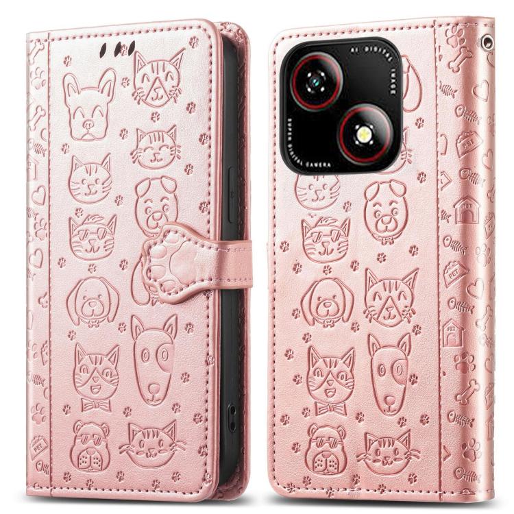 For ZTE Blade A35e 4G Cat and Dog Embossed Leather Phone Case