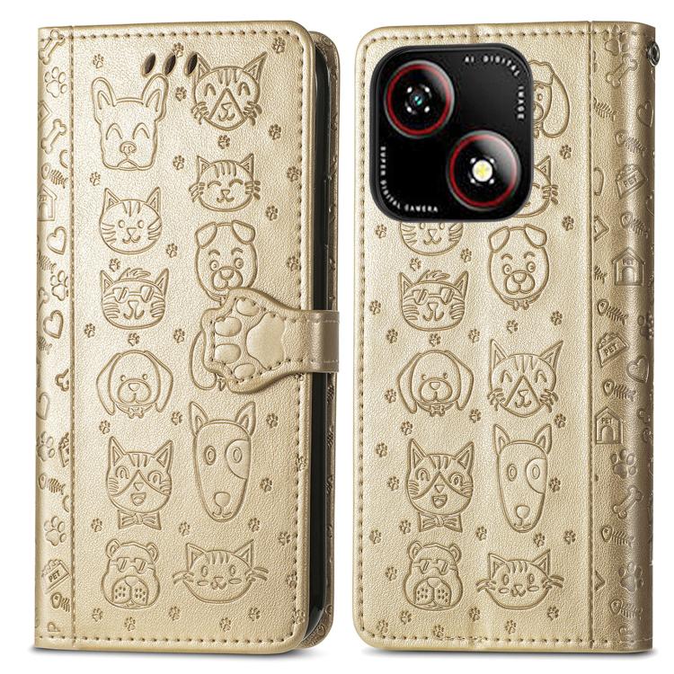 For ZTE Blade A35e 4G Cat and Dog Embossed Leather Phone Case