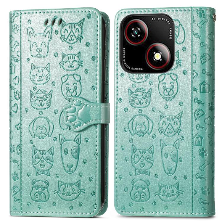 For ZTE Blade A35e 4G Cat and Dog Embossed Leather Phone Case