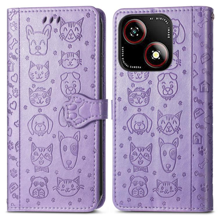 For ZTE Blade A35e 4G Cat and Dog Embossed Leather Phone Case