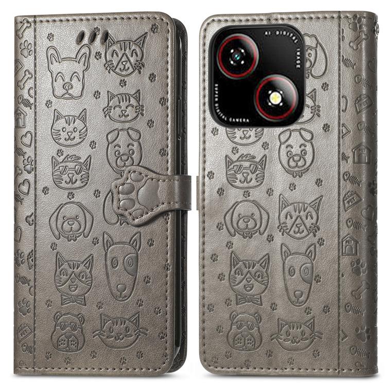 For ZTE Blade A35e 4G Cat and Dog Embossed Leather Phone Case