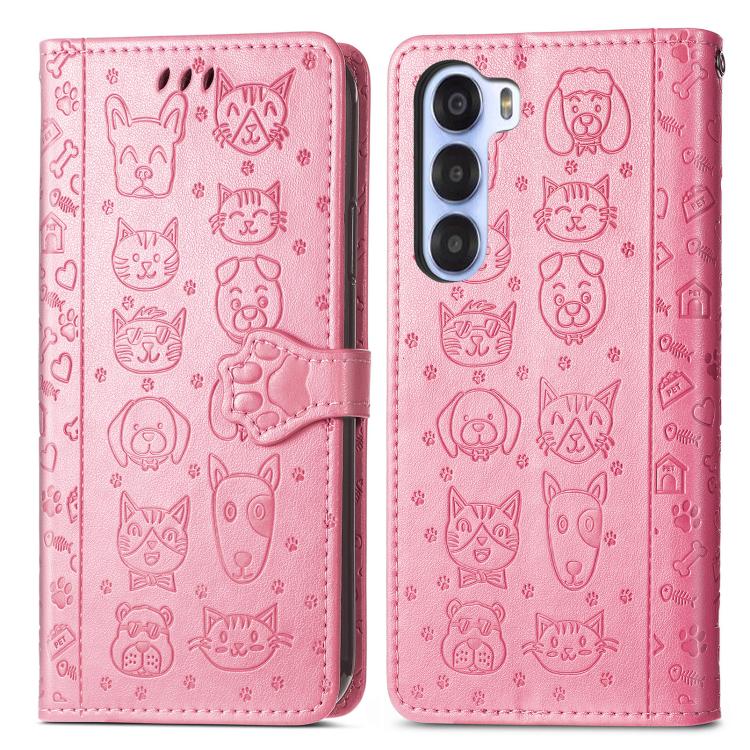 For ZTE Nubia S 5G Cat and Dog Embossed Leather Phone Case