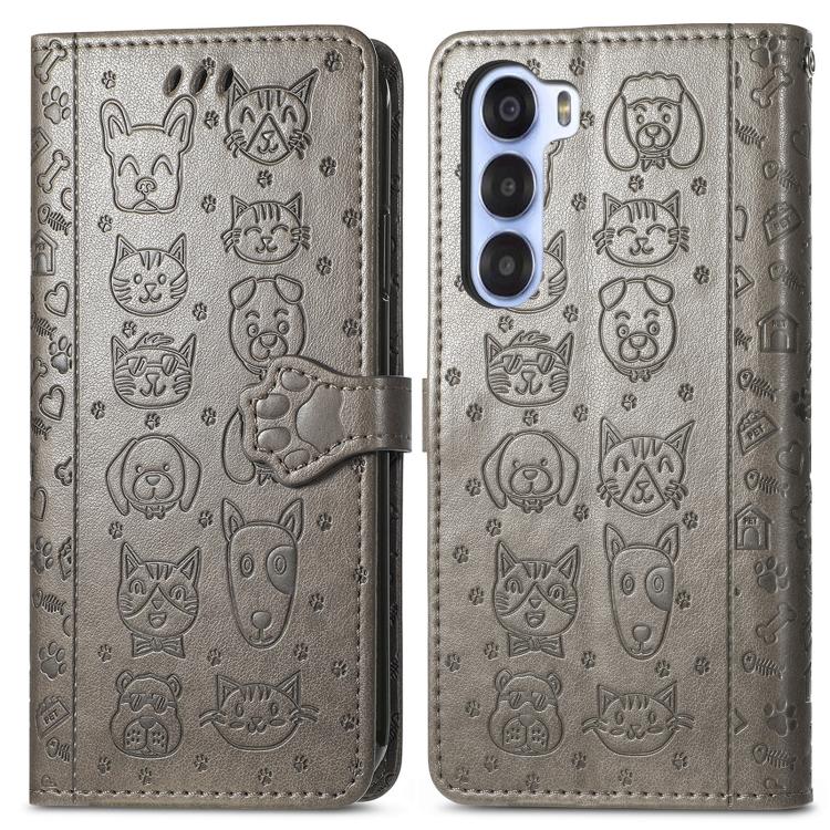 For ZTE Nubia S 5G Cat and Dog Embossed Leather Phone Case
