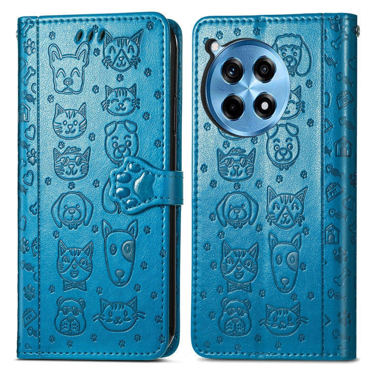 For OnePlus Ace 3 Pro Cat and Dog Embossed Leather Phone Case
