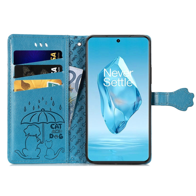 For OnePlus Ace 3 Pro Cat and Dog Embossed Leather Phone Case