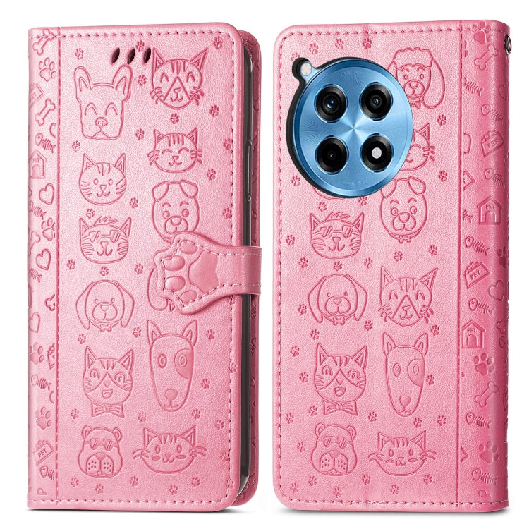 For OnePlus Ace 3 Pro Cat and Dog Embossed Leather Phone Case