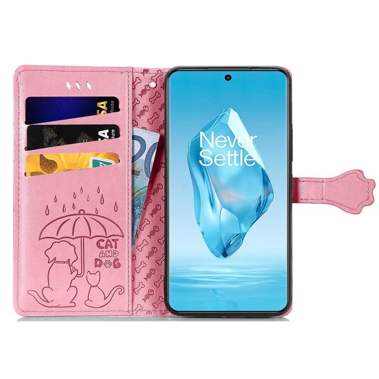 For OnePlus Ace 3 Pro Cat and Dog Embossed Leather Phone Case