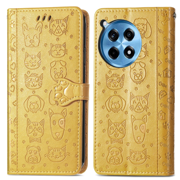 For OnePlus Ace 3 Pro Cat and Dog Embossed Leather Phone Case