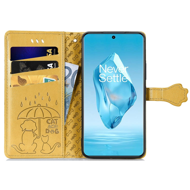 For OnePlus Ace 3 Pro Cat and Dog Embossed Leather Phone Case