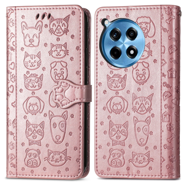 For OnePlus Ace 3 Pro Cat and Dog Embossed Leather Phone Case