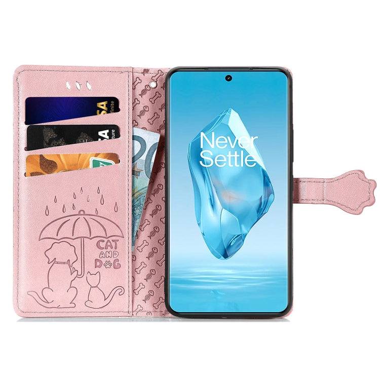 For OnePlus Ace 3 Pro Cat and Dog Embossed Leather Phone Case