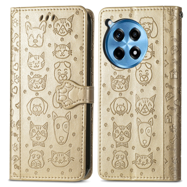 For OnePlus Ace 3 Pro Cat and Dog Embossed Leather Phone Case