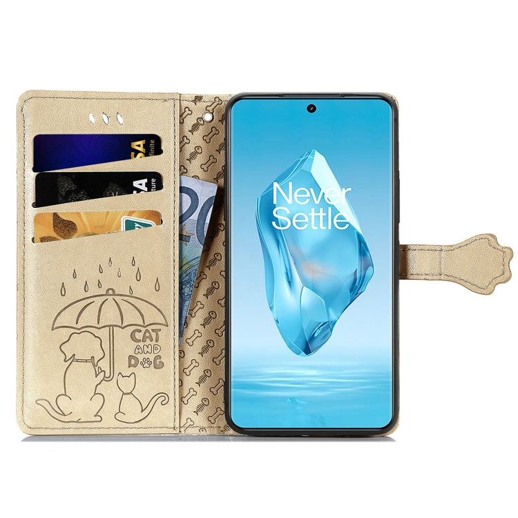 For OnePlus Ace 3 Pro Cat and Dog Embossed Leather Phone Case