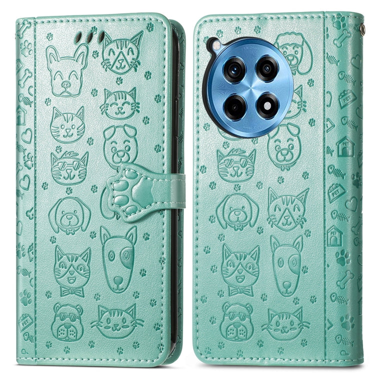 For OnePlus Ace 3 Pro Cat and Dog Embossed Leather Phone Case