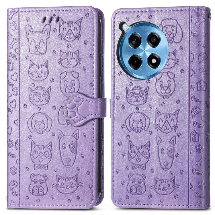 For OnePlus Ace 3 Pro Cat and Dog Embossed Leather Phone Case