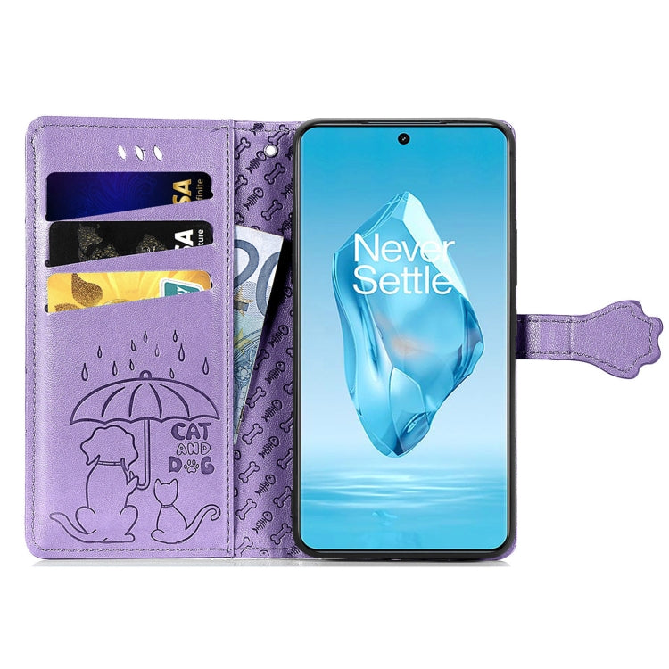 For OnePlus Ace 3 Pro Cat and Dog Embossed Leather Phone Case