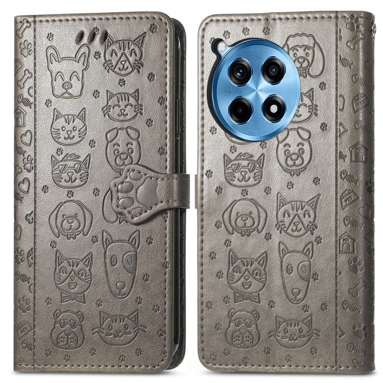 For OnePlus Ace 3 Pro Cat and Dog Embossed Leather Phone Case